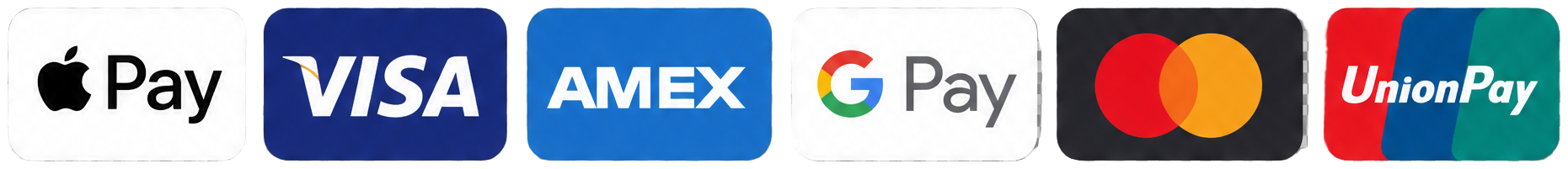 Apple Pay, Visa, American Express, Google Pay, Mastercard och UnionPay